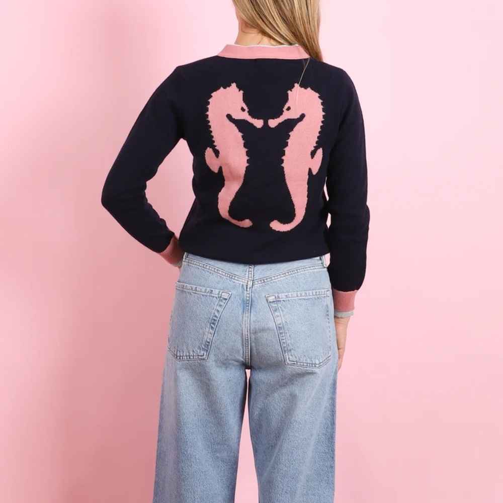 Navy and Pink Seahorse Cardigan